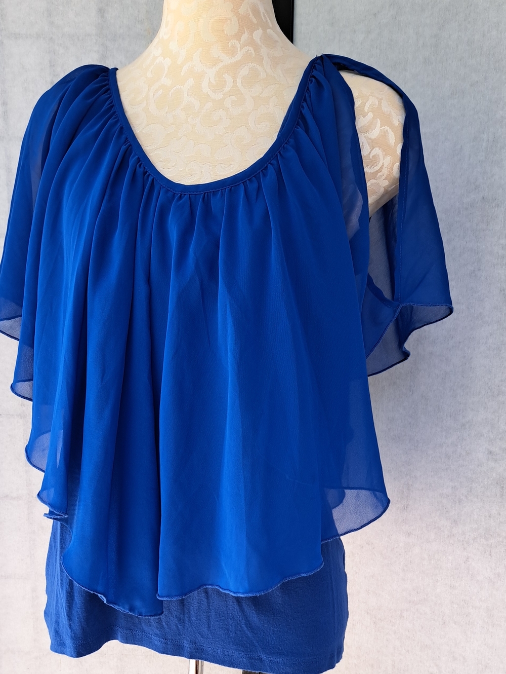 VENUS Blue Sheer Chiffon Overlay Camisole Blouse